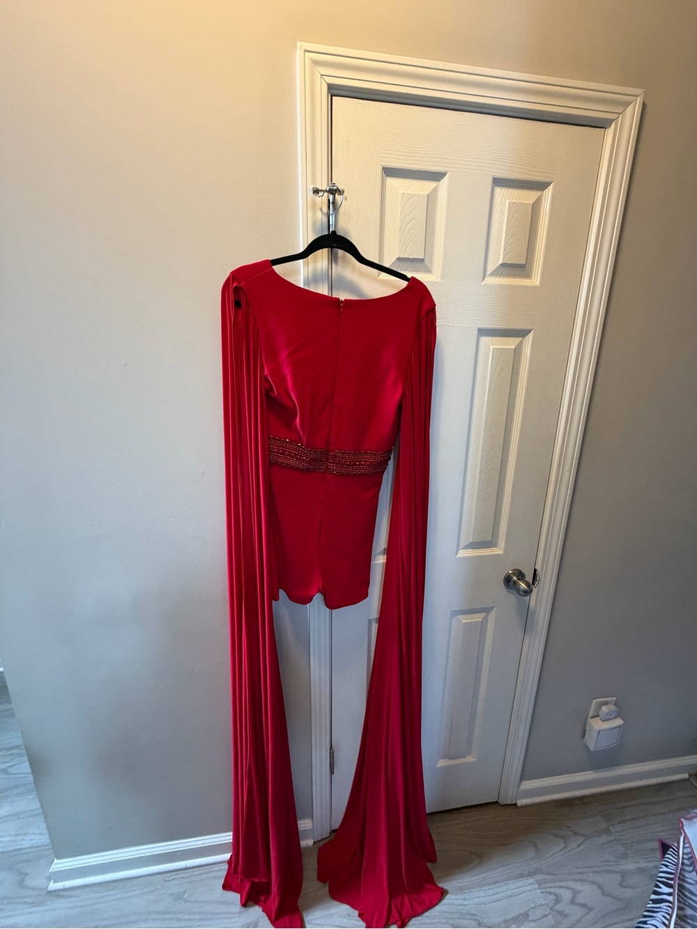 Red Elegant Long-Sleeve Evening Jumpsuit